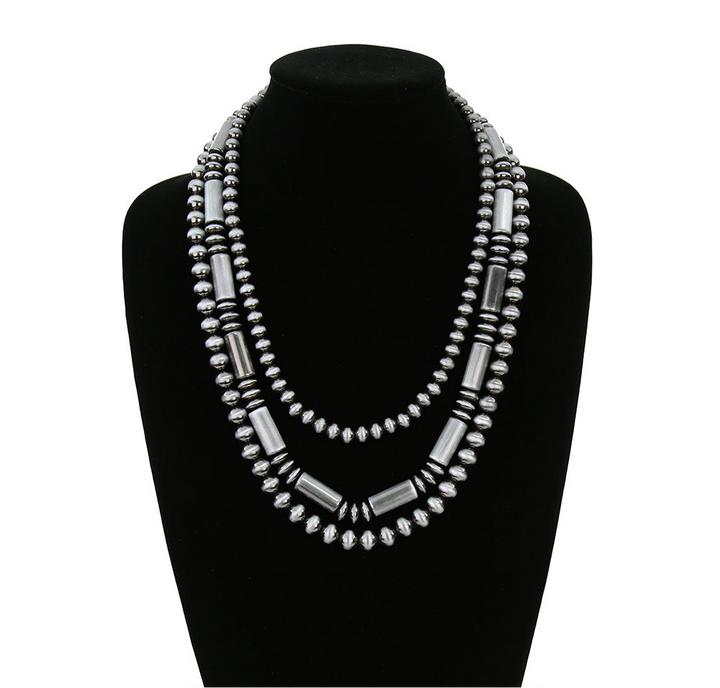 3 Row Barrel Bead Necklace