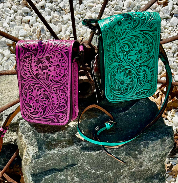 Hand Tooled Leather Cellphone Crossbody