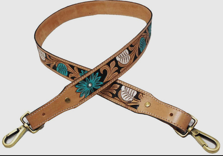 Turquoise Floral Leather Adjustable Purse Strap