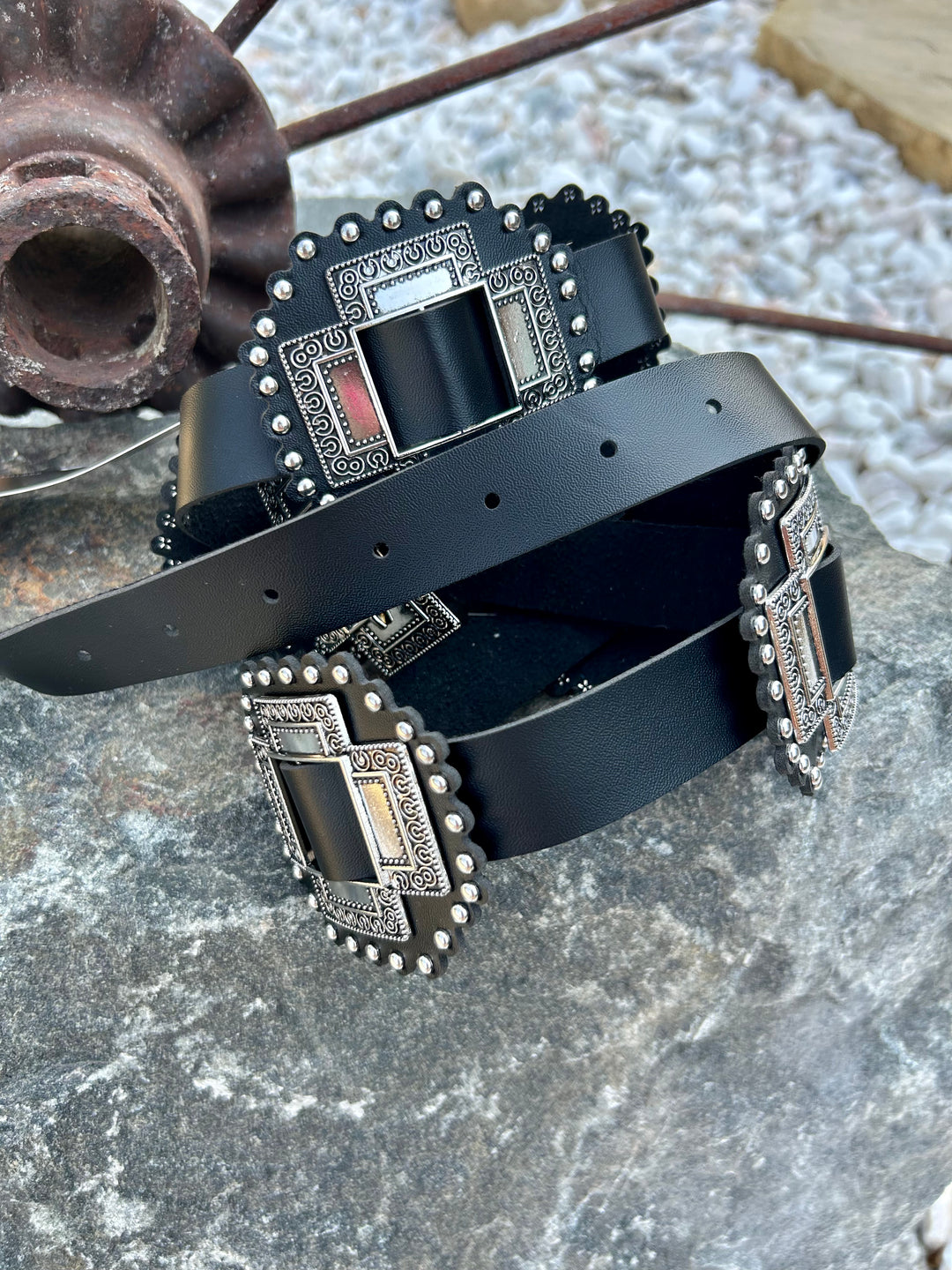 Black Studded Concho Belt