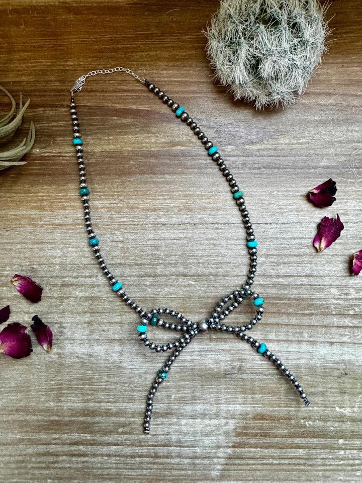 Turquoise And Sterling Bow Pearl Necklace