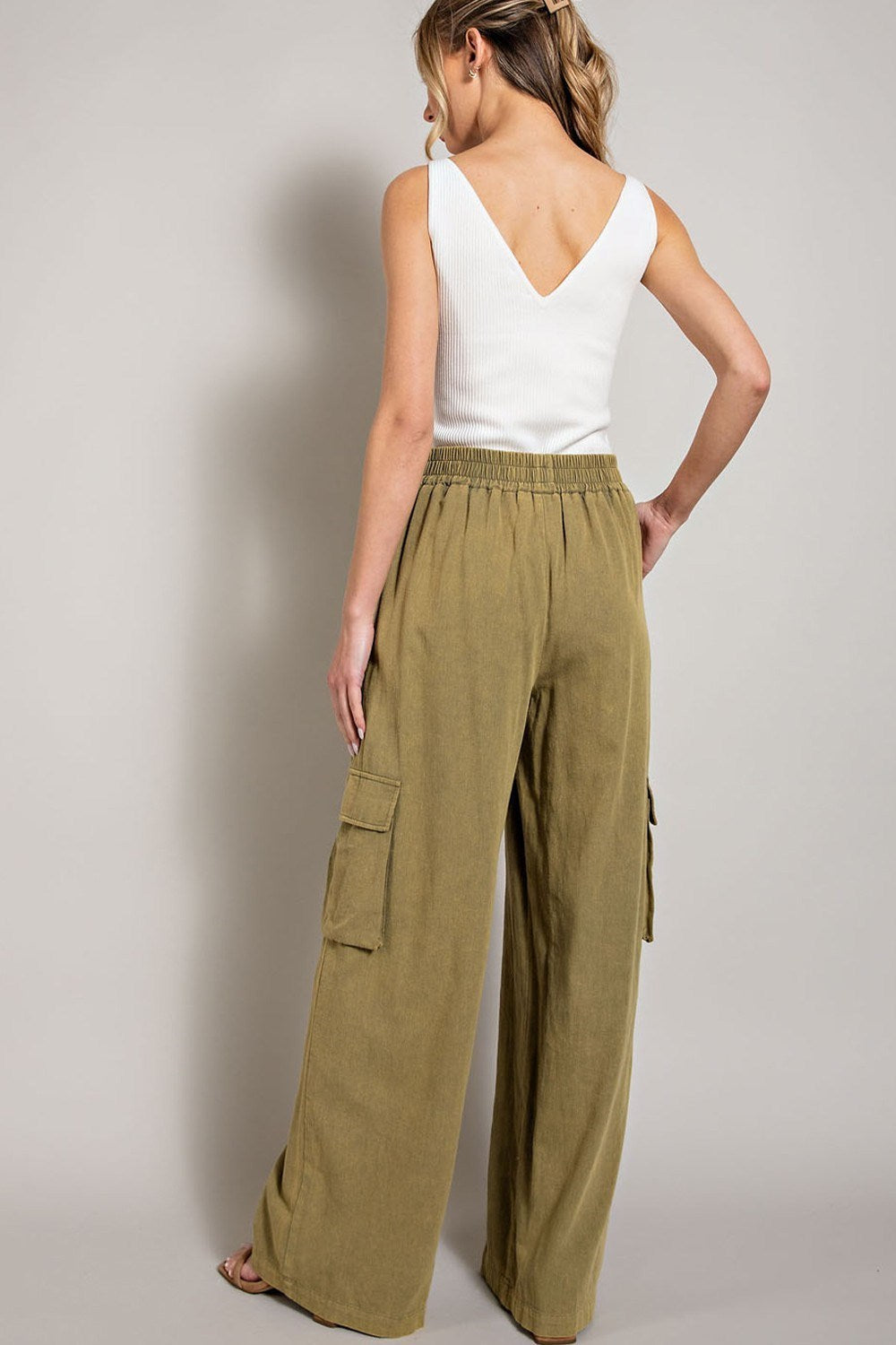 Olive Green Mineral Washed Cargo Pants