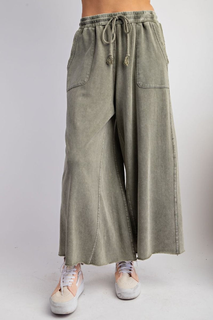 EASEL WASHED TERRY KNIT WIDE LEG PANTS