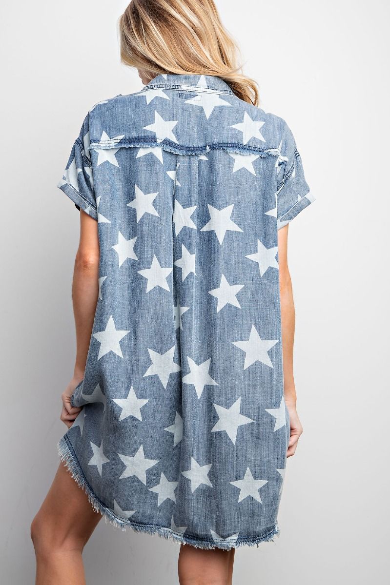 Easel Denim Star Shift Dress