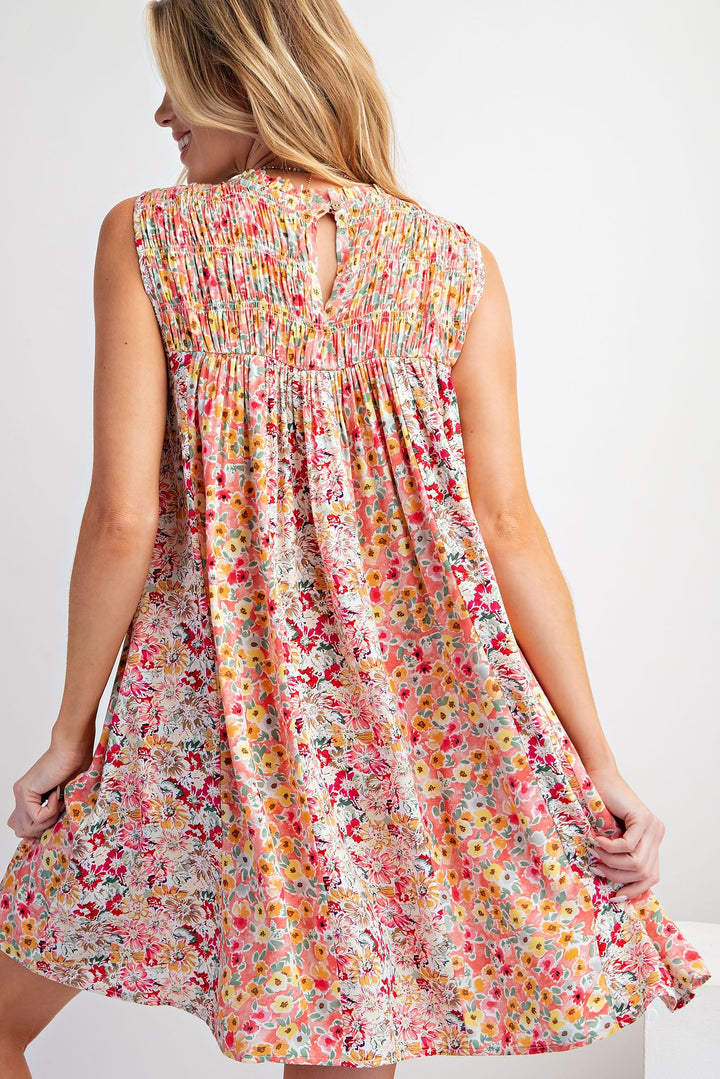 EASEL FLORAL SPRING PRINTED RAYON CHALLIS DRESS