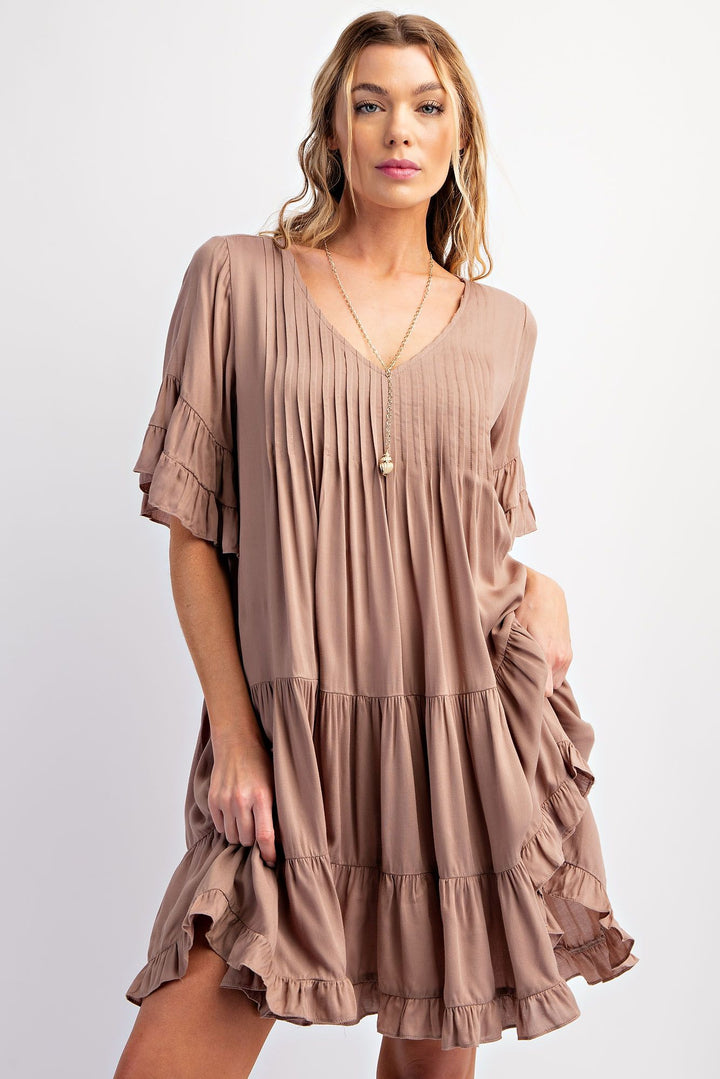 Easel Double Ruffle Soft Linen Blend Dress