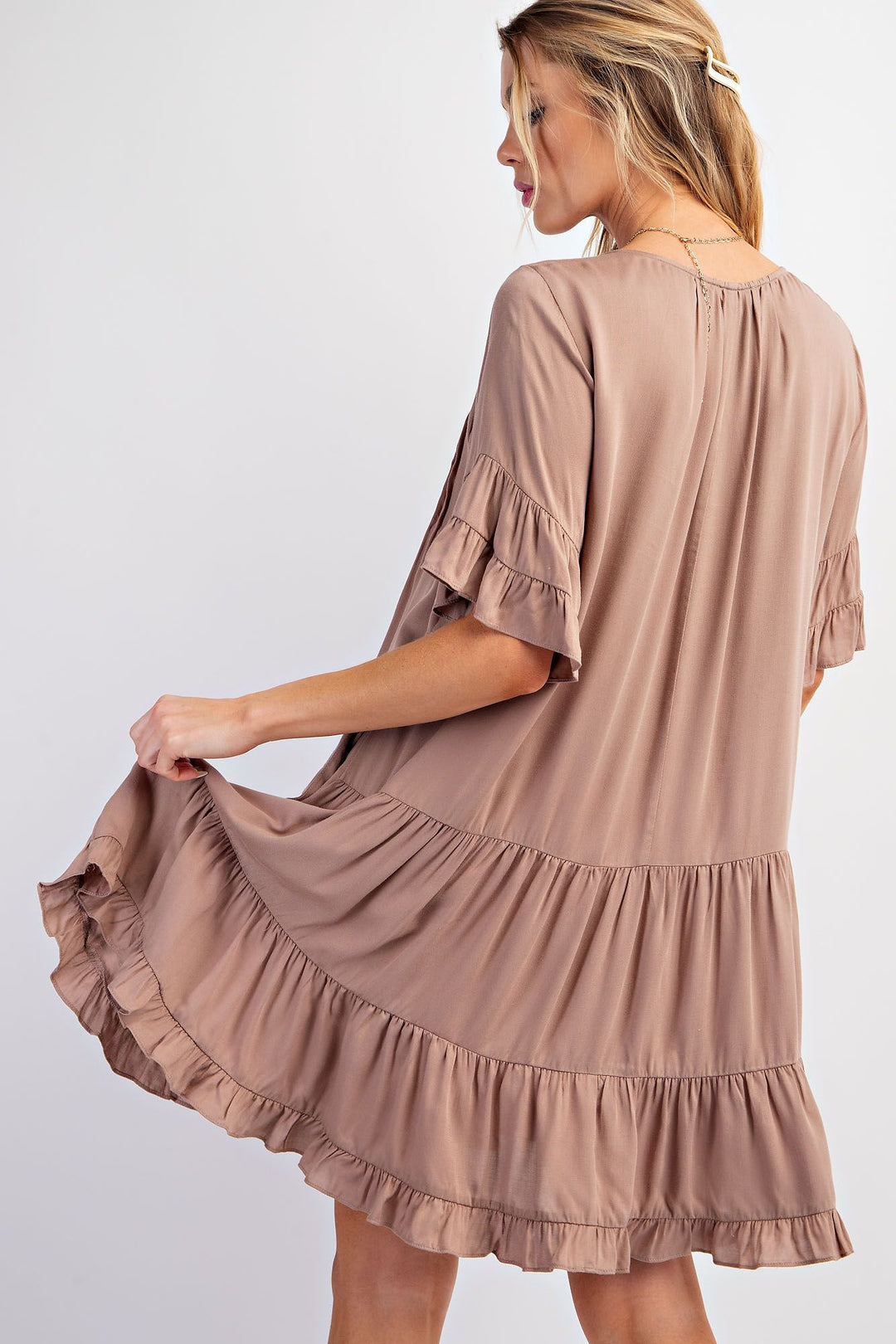 Easel Double Ruffle Soft Linen Blend Dress