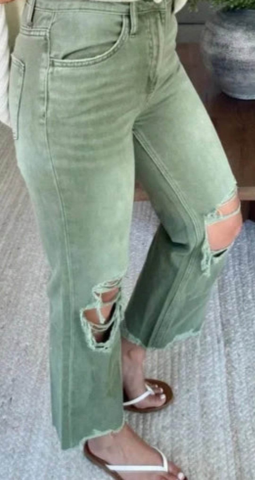 Army Green Vintage Crop Flare Jeans