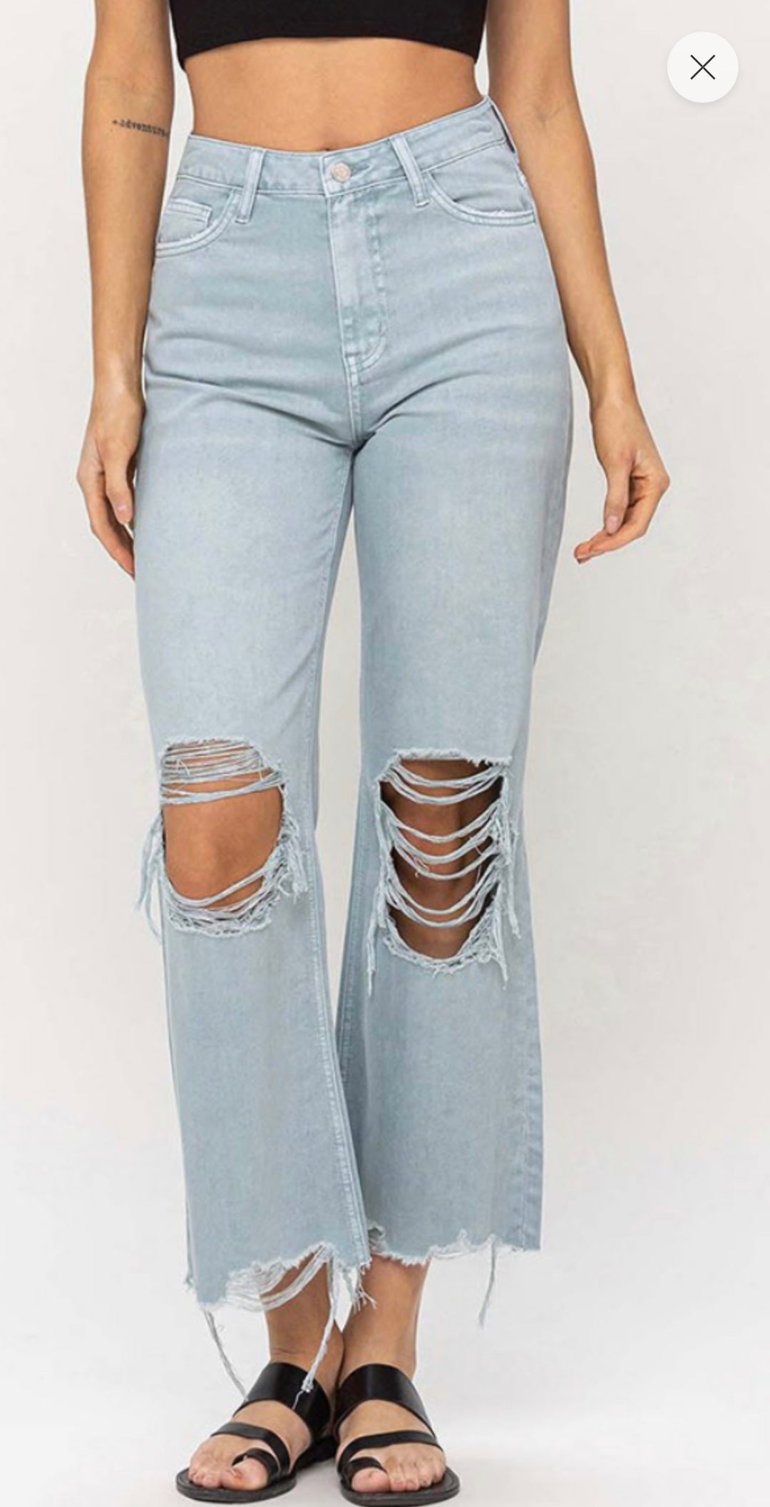 Washed Light Denim Crop Flares