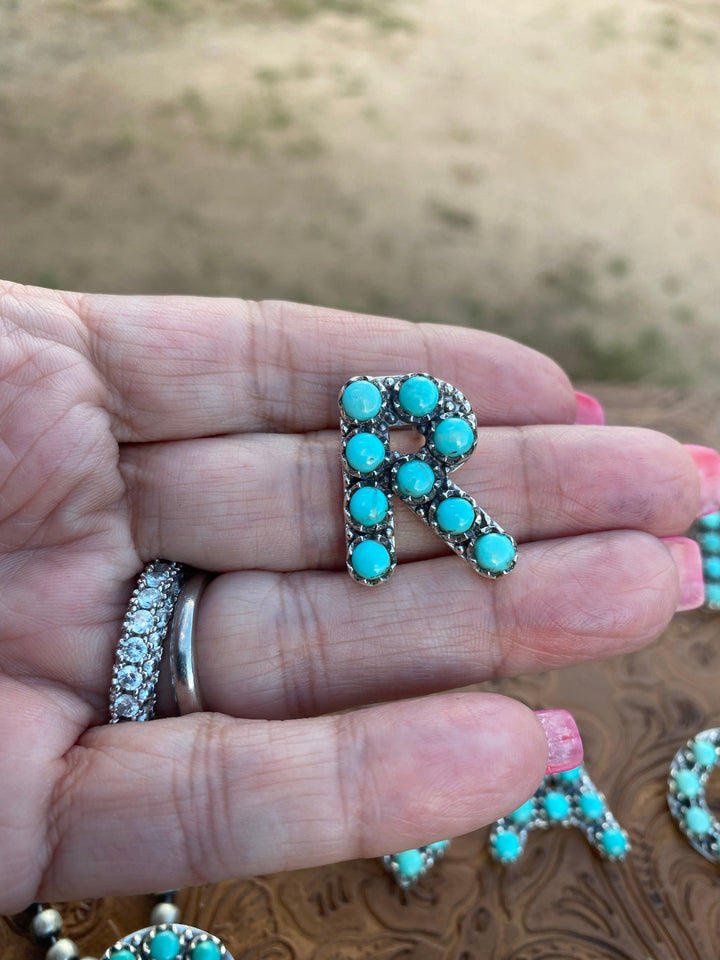 Natural Kingman Turquoise Sterling Silver Letter Necklace